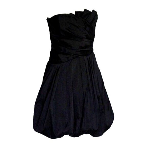 Betsy & Adam Taffeta Strapless Pleated 6 Mini Cocktail Dress Bubble Hem Black - Picture 1 of 11